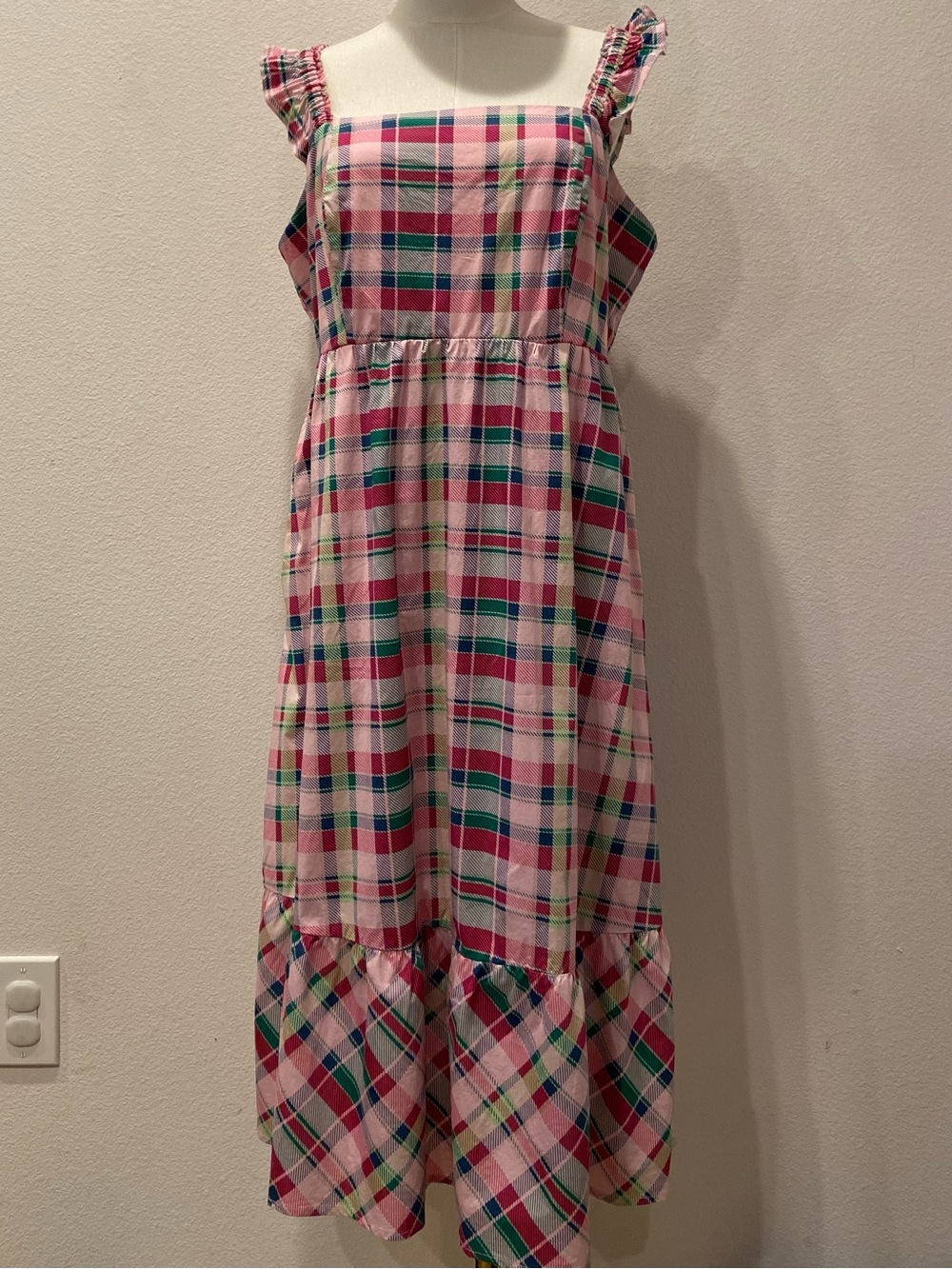 torrid Pink and Green Plaid Smocked Sun Dress